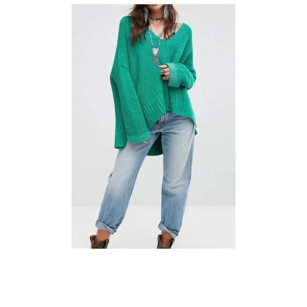 Free People Take Over Me Chunky Oversized‎ Slouchy Knit Sweater Green XS/S Boho